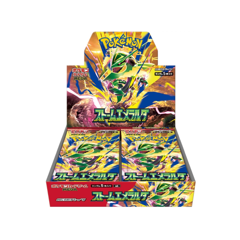 shakcardsjp's tweet photo. 【予約受付中】ポケモンカードゲーム MEGA拡張パック「ストームエメラルダ」BOX（30パック入り）。目玉は「メガレックウザex」。7月31日発売・25,000円。発売後1～3日以内に発送。数量限定、今すぐご予約を。

ご予約はこちら👇

https://t.co/M76VLNPi1n https://t.co/GAltSygo3v