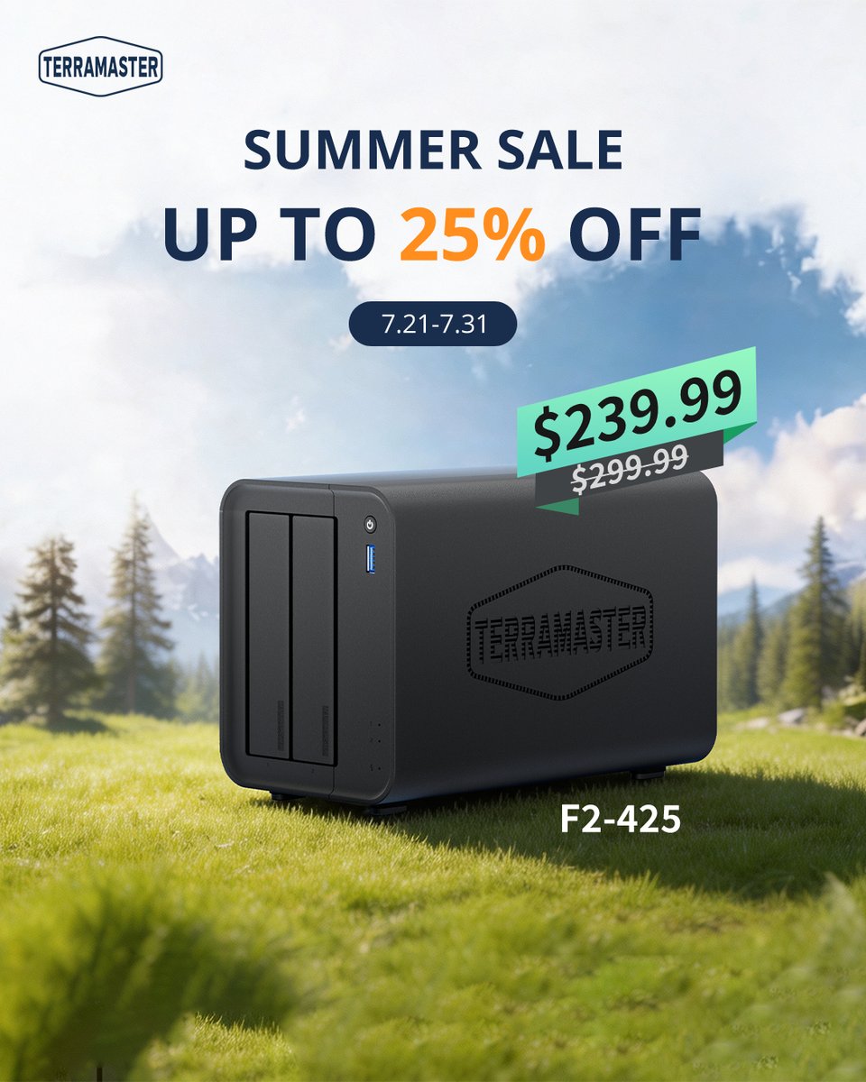 TerraMaster_'s tweet photo. Looking for a simple way to build your personal cloud?☁️
The TerraMaster F2-425 brings reliable storage, easy file management, and private data control to your home setup.
🔥 Summer Sale: $60 OFF
👉 https://t.co/UD9jHpYq39
#TerraMaster #NAS #HomeServer https://t.co/lgCb1VlaDw