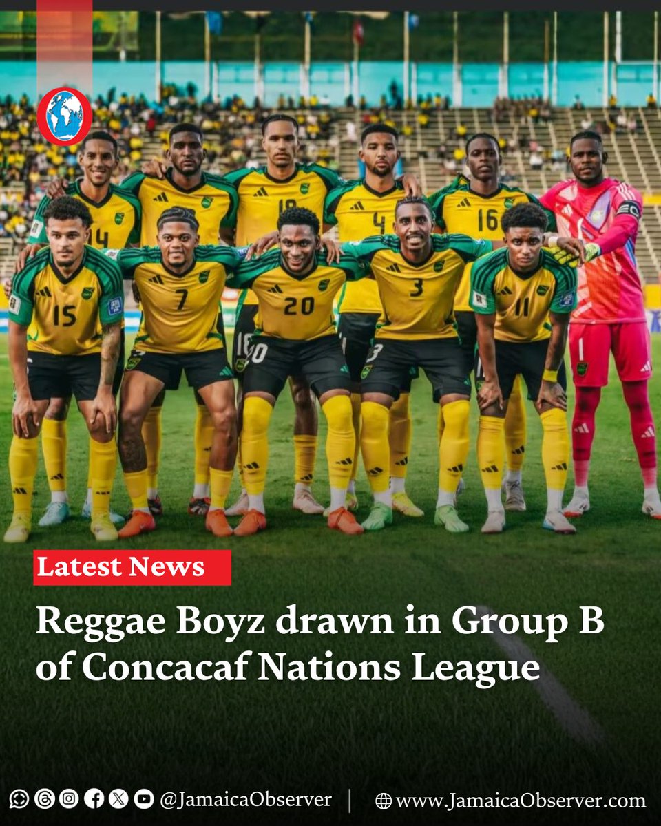 JamaicaObserver's tweet photo. Jamaica’s Reggae Boyz have been drawn in Group B in League A of the 2026/2027 edition of the CONCACAF Nations League alongside Honduras, Guatemala, Suriname, Martinique and El Salvador, at Thursday’s virtual draw.

The Nations League, which is in its fifth edition, will qualify teams for the Gold Cup to be played in Summer 2027.

https://t.co/Ab8NImQbtC