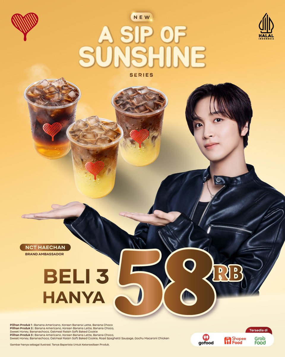 Kopikenangan_ID's tweet photo. Kopi Kenangan proudly presents NCT HAECHAN as our new Brand Ambassador 💛

Cobain Banana Series dan rasakan A Sip of Sunshine lewat perpaduan Banana Sauce dengan bahan-bahan terbaik asli Indonesia.

Ada pilihan Coffee & Non-Coffee lho buat KopKen Holic! SWIPE untuk cek promo ⬅️

#KopiKenangan
#KopiKenanganxNCTHAECHAN