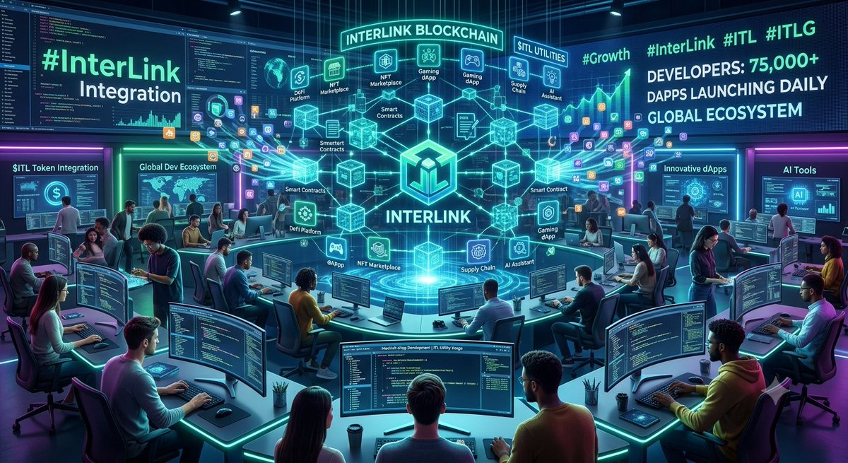 BURUSULEELA's tweet photo. Developer Ecosystem Growth
Prompt:
"Global developers creating innovative dApps on InterLink blockchain using $ITL utilities, programmers around holographic blockchain systems, thousands of applications launching, futuristic AI development environment, #InterLink #ITLG #ITL" https://t.co/UITzj3NRb8