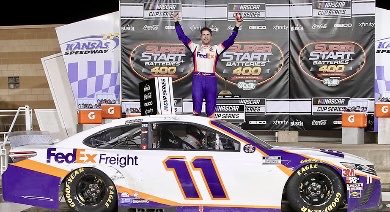 LegendsNascar's tweet photo. Denny Hamlin won the 2020 Super Start Batteries 400 at Kansas six years ago today. 🏁 https://t.co/71ZpxvDvL8