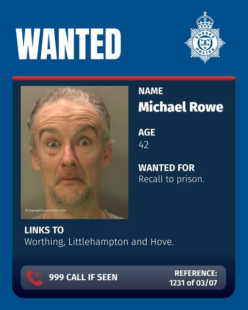 SussexIncidents's tweet photo. Have you seen Michael Rowe who is wanted on recall to prison?
The 42-year-old was serving a sentence for breaching a Criminal Behaviour Order.
He is of no fixed address, but has previous links to Worthing, Littlehampton and Hove.
Anyone who sees him or knows his whereabouts is asked to report it to Sussex Police online or call 101 and quote reference 1231 of 03/07.