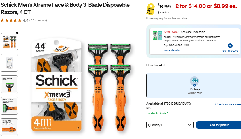 brittneys_deals's tweet photo. #CVSPartner #Ad

Schick Men's Xtreme Face &amp; Body 3-Blade Disposable Razors, 4 CT

$14.xx for 2

https://t.co/6MpKWD3tE7 https://t.co/feE5RROzp2