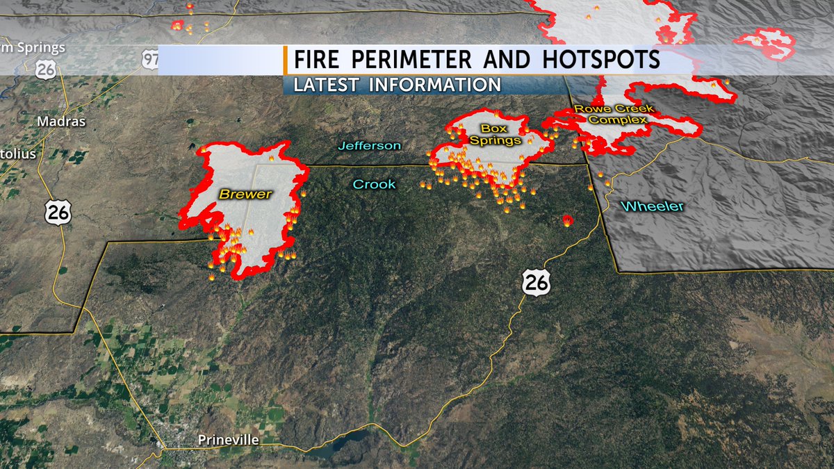 WenningWx's tweet photo. Here are several fires across Central Oregon, including the new #TenMileFire in north Jefferson County West of US-97 & #BenchFire, just north of Lake Billy Chinook at 500 acres with evacuation zones in place. #ORwx #fire #smoke #weather https://t.co/t3PWT4fl8f