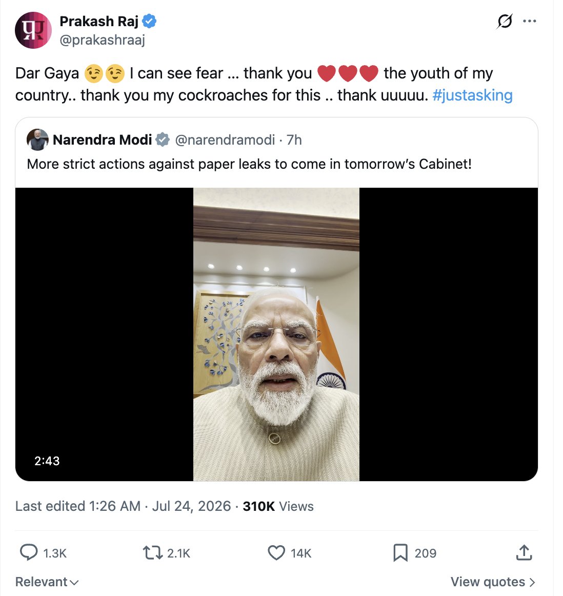 Fintech03's tweet photo. मूर्खाः मार्दवं दौर्बल्यं मन्यन्ते I

Mūrkhāḥ mārdavaṁ daurbalyaṁ manyante 

“Fools mistake gentleness & patience for weakness.”

When a king addresses the youth/citizens directly, he is fulfilling Praja-Anuraga (maintaining harmony with the people). However, the Vidushaka (the dramatic court jester whose entire existence depends on theatrical amplification) cannot comprehend strategic patience/listening. 

To the Vidushaka, every calm gesture must be a sign of panic, because noise is the only currency the jester understands.