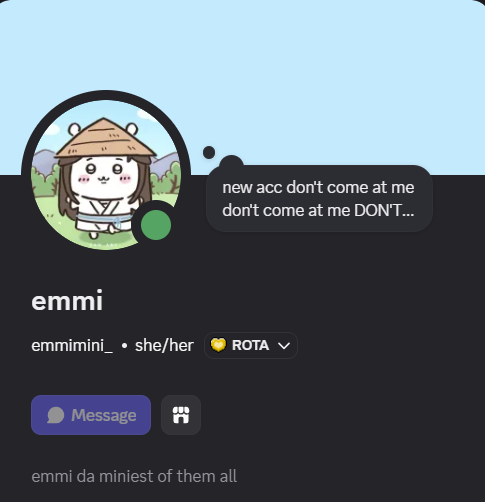 emmimini_'s tweet photo. hai guys i made a discord acc
same user as here (emmimini_)
let's be friends!!! https://t.co/nnALPEkpav