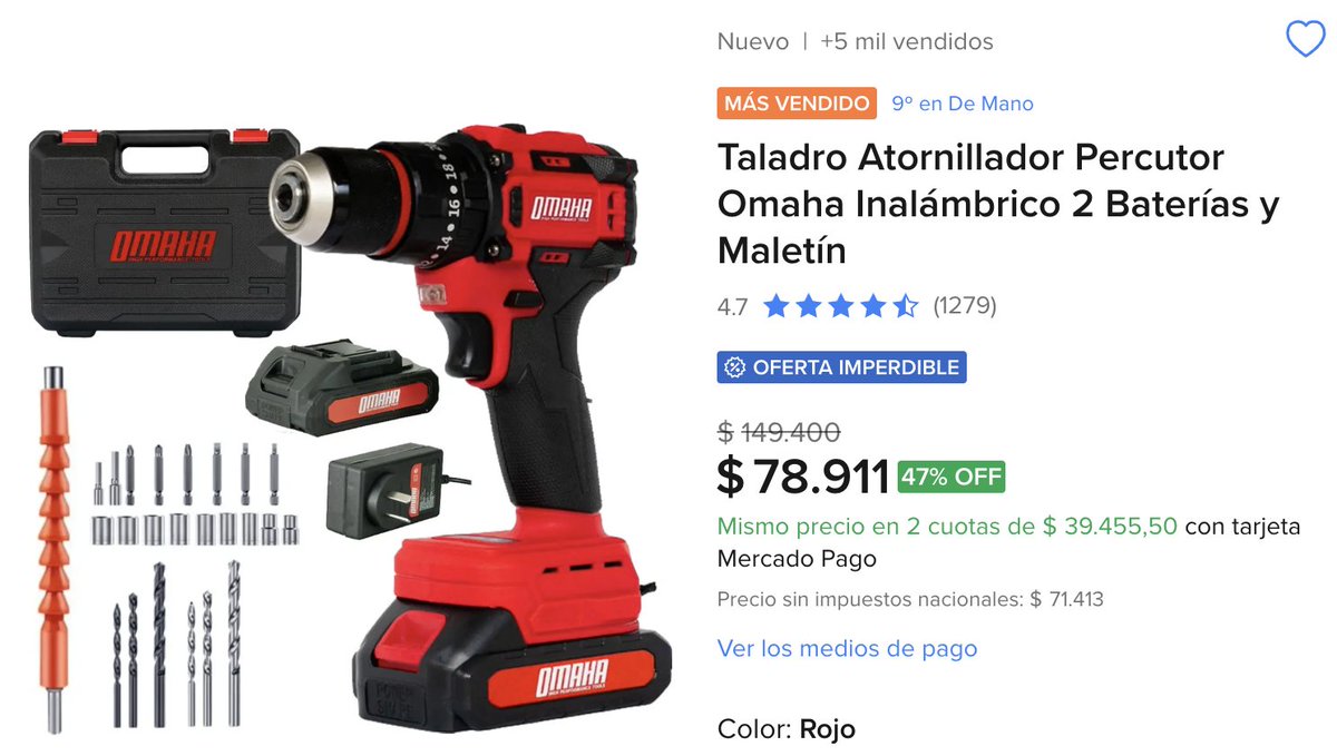ElChadOfertas's tweet photo. 🚨 DEJÁ DE PEDIR HERRAMIENTAS PRESTADAS.

Antes $149.400
Ahora $78.911
https://t.co/OmbR4r4ohI

Tu propio taladro Omaha con batería doble, función percutora y maletín listo para cualquier arreglo. https://t.co/hXxywukZl2