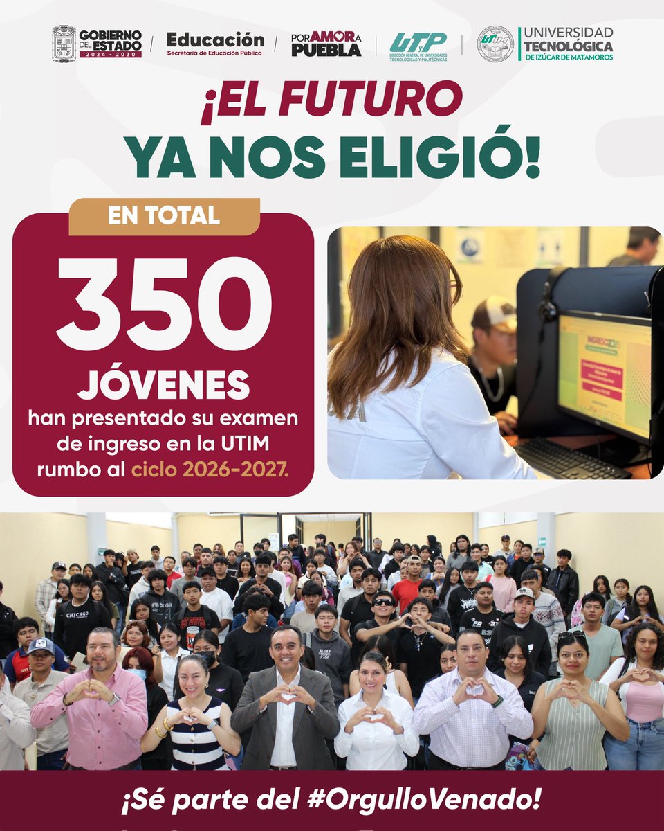 SoyUTIM's tweet photo. El futuro comienza en la UTIM.

350 jóvenes ya forman parte de una nueva generación que apuesta por sus sueños. La #UTIM reafirma su liderazgo como la máxima casa de estudios de la región y la mejor opción para construir grandes historias.💚

✅ #PorAmorALaUTIM #PorAmorAPuebla https://t.co/iDZVuGHWjo