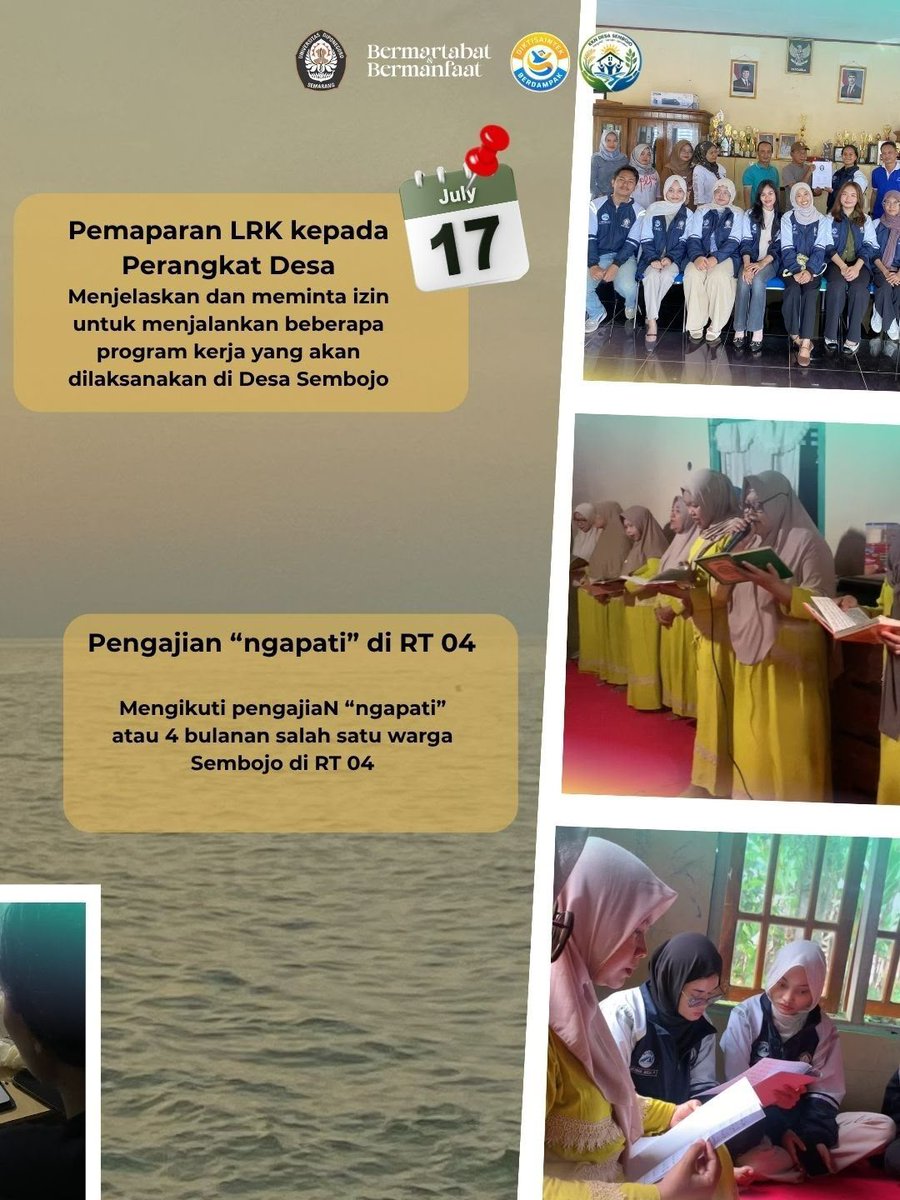 Sizzatul_23's tweet photo. [WEEKLY REPORT  Second Week]* ✨
Behind every meaningful program lies careful planning, strong collaboration.
Memasuki pekan kedua KKN di Desa Sembojo, kami memfokuskan kegiatan pada koordinasi internal, penyusunan program kerja, serta bimbingan bersama DPL.
#KKNUNDIP2026 #P2KKN https://t.co/m4eOcyA6pz
