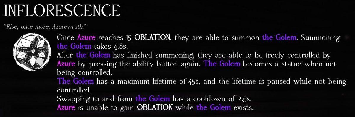 vapyyr's tweet photo. why did they even bother implementing oblation for azure if its only used for the golem and for NOTHING else

so much potential with like making stronger plants or enhanced abilities but its just useless for everything
#forsaken https://t.co/P5b4cJbBP5