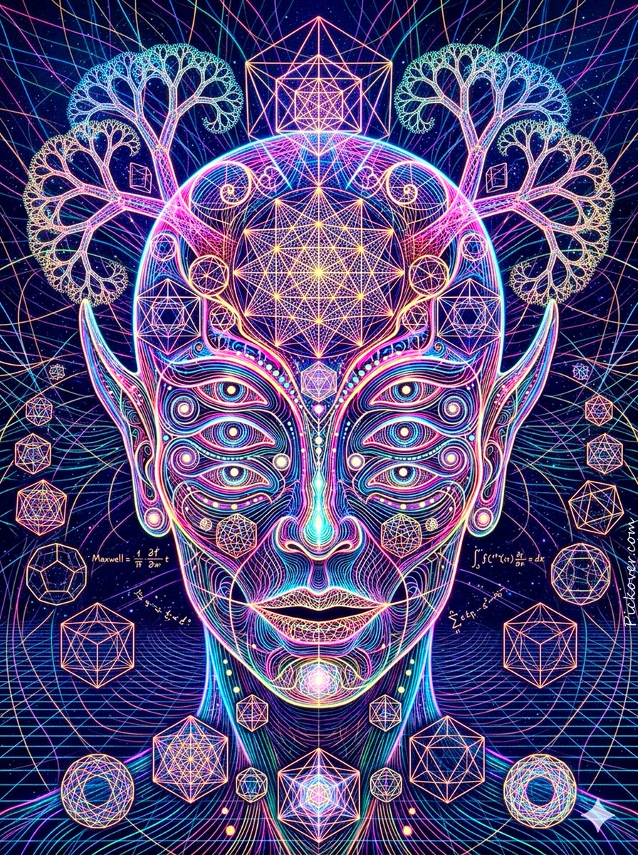 pickover's tweet photo. DMT machine elves are entities frequently reported by individuals under the influence of the psychedelic drug N,N-dimethyltryptamine (DMT). Coined by ethnobotanist Terence McKenna, they are described as autonomous, shape-shifting, and highly intelligent beings. https://t.co/zxEPb0eeK5