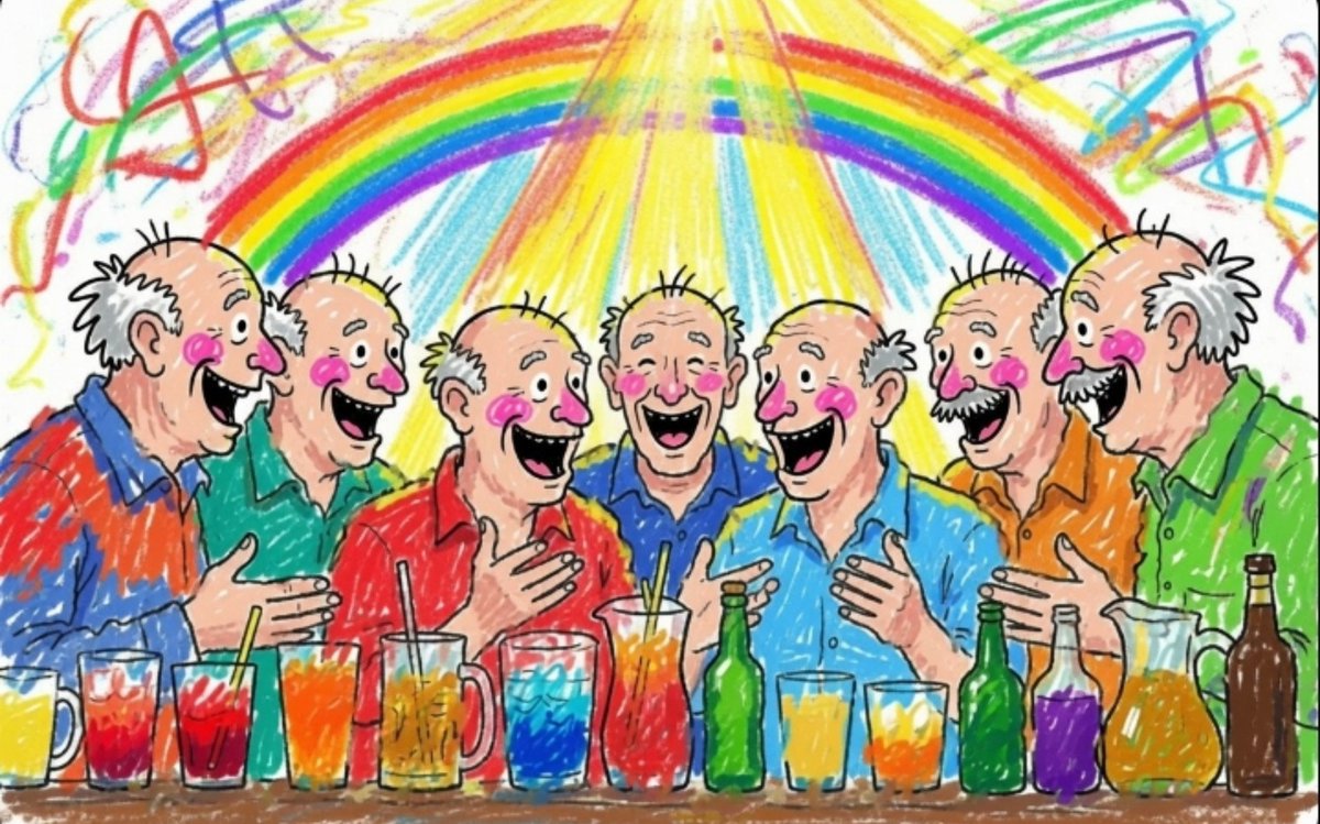 packman001's tweet photo. 今日はドリンクカウンターの前でハゲたおじいさんが7人揃ってしまったのでキレイな虹が出来ていました。虹は言いすぎました。 https://t.co/GWOoxQyUtU