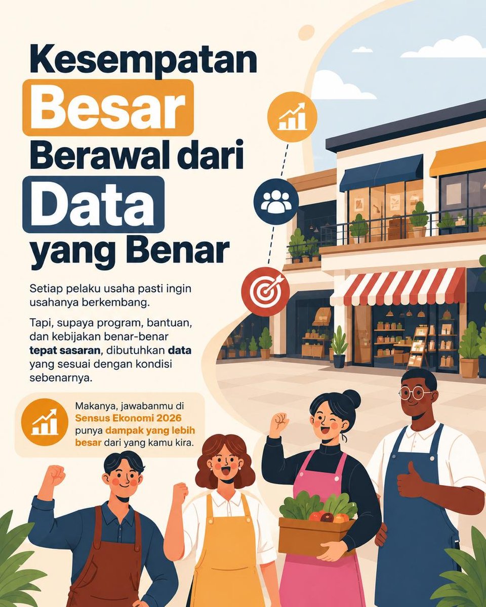 mimstash's tweet photo. Sensus Ekonomi 2026 ini penting supaya kondisi usaha dan ekonomi masyarakat di tiap daerah bisa benar-benar dipahami. Mari bantu dengan memberi informasi yang sesuai kenyataan. #StatistikBerdampak #SayaSudahDisensus https://t.co/mwrPoty0MX