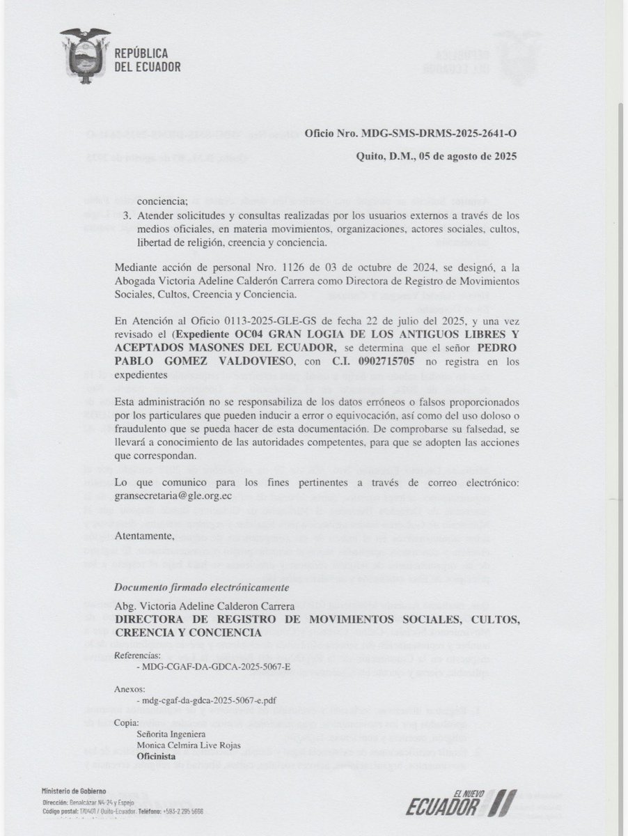 GranDistri26ht's tweet photo. @ladataec 

Pedro Pablo Gómez no es miembro de la Orden lo ratifica el Ministerio del ramo https://t.co/RLQmHWeYLI