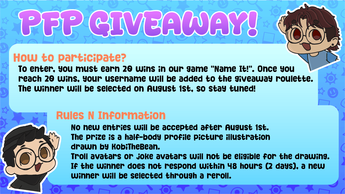 KobiTheBean's tweet photo. We've noticed that many players are still working toward 20 wins, so we're extending the deadline to August 1st. We hope this gives everyone a little more time!

#robloxgame #roblox #giveaway https://t.co/5wDHcpIYFL