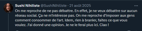 Val_Color's tweet photo. @MantiCore91 @hbscll @Dysprace Ses take sur "pirater des films meme si on aucun accès legal possible cest jamais acceptable", quand bcp ont pointés les incohérences de son discours bobo, il a delete une grosse partie des tweets et garde juste le "je donne mon avis mais je debats pas" https://t.co/mIiErtQYg1