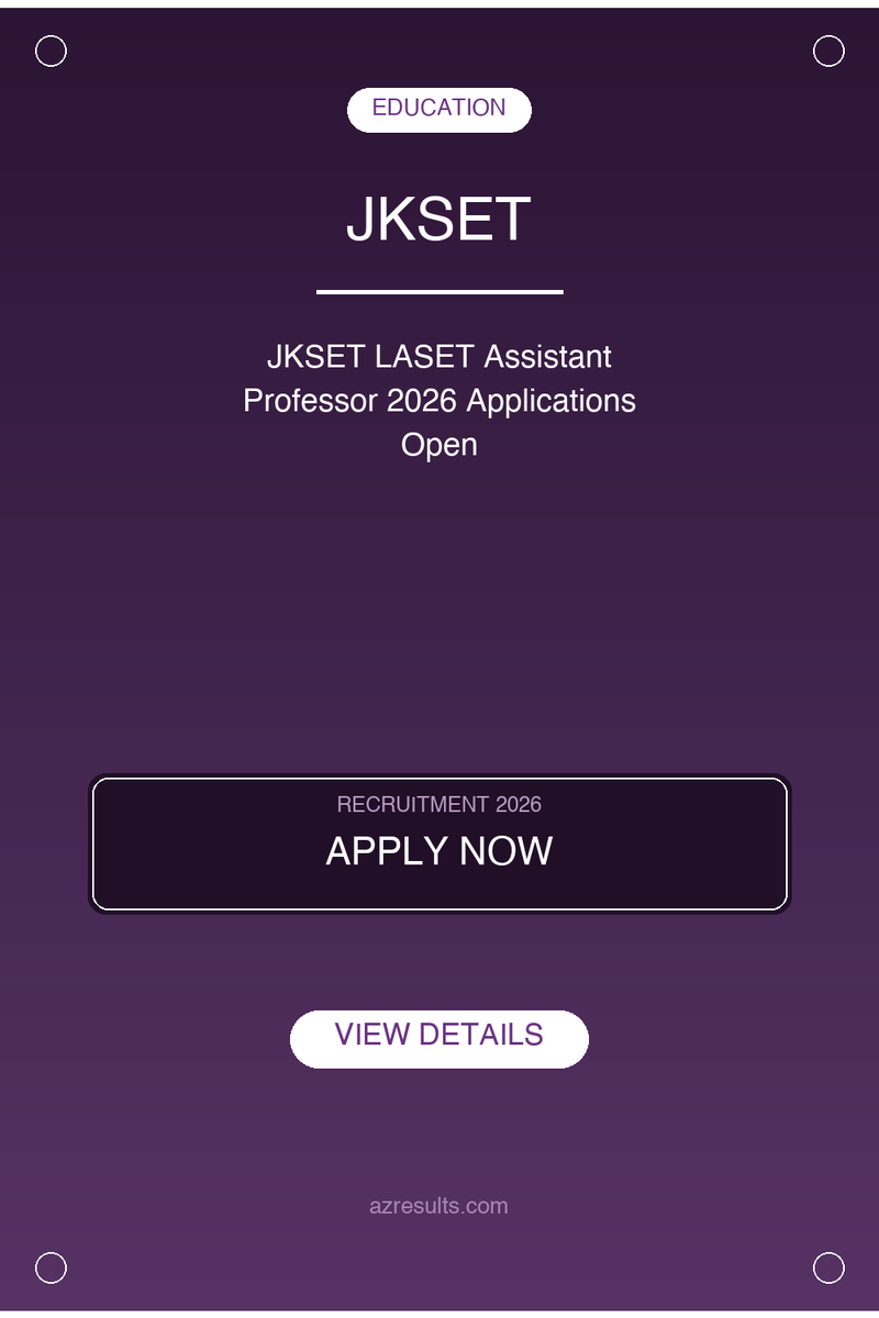 AZResults's tweet photo. JKSET LASET Assistant Professor 2026 Applications Open - Apply now! Check eligibility &amp; last date. #jkset #laset #GovtJobs #Recruitment2026 https://t.co/XDZeWdSk9X https://t.co/GMqyMNOmEq