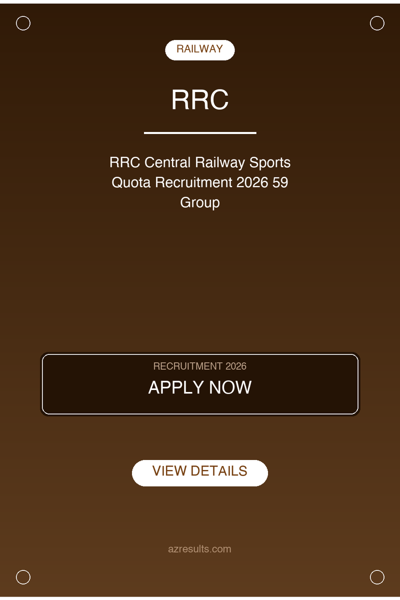AZResults's tweet photo. RRC Central Railway Sports Quota Recruitment 2026 59 Group - Apply now! Check eligibility &amp; last date. #rrc #central #GovtJobs #Recruitment2026 https://t.co/Tu8z9Lw7lz https://t.co/Vht5kqsSmH