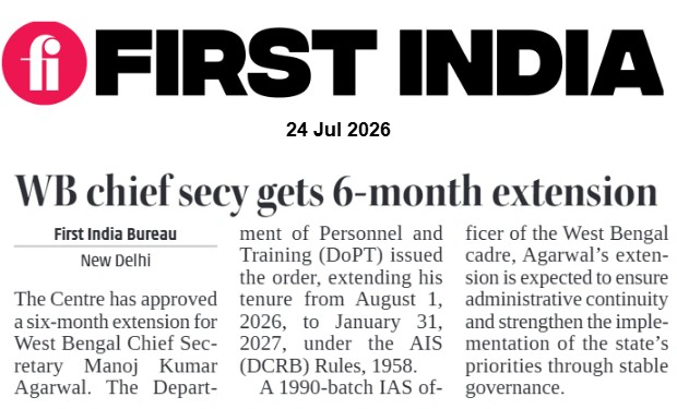 thefirstindia's tweet photo. WB chief secy gets 6-month extension
More: https://t.co/oDqpLPGm9A
#FirstIndia #PowerCorridors #ExclusiveNews #NewsUpdate #WestBengal #ManojKumarAgarwal #IAS #ChiefSecretary #Centre #Governance #Administration #BreakingNews #IndiaNews #DoPT https://t.co/2A5K5hy8Aq