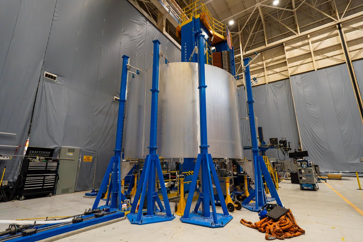 NASA_Marshall's tweet photo. Making Space for Progress!💪
 
After @NASA announced that Artemis III would be a low Earth orbit mission, teams at Marshall began building a spacer that would take the place of the ICPS.
 
Now, the final friction stir weld is complete, and inspections are underway. Stay tuned! https://t.co/DAyGmppbZV