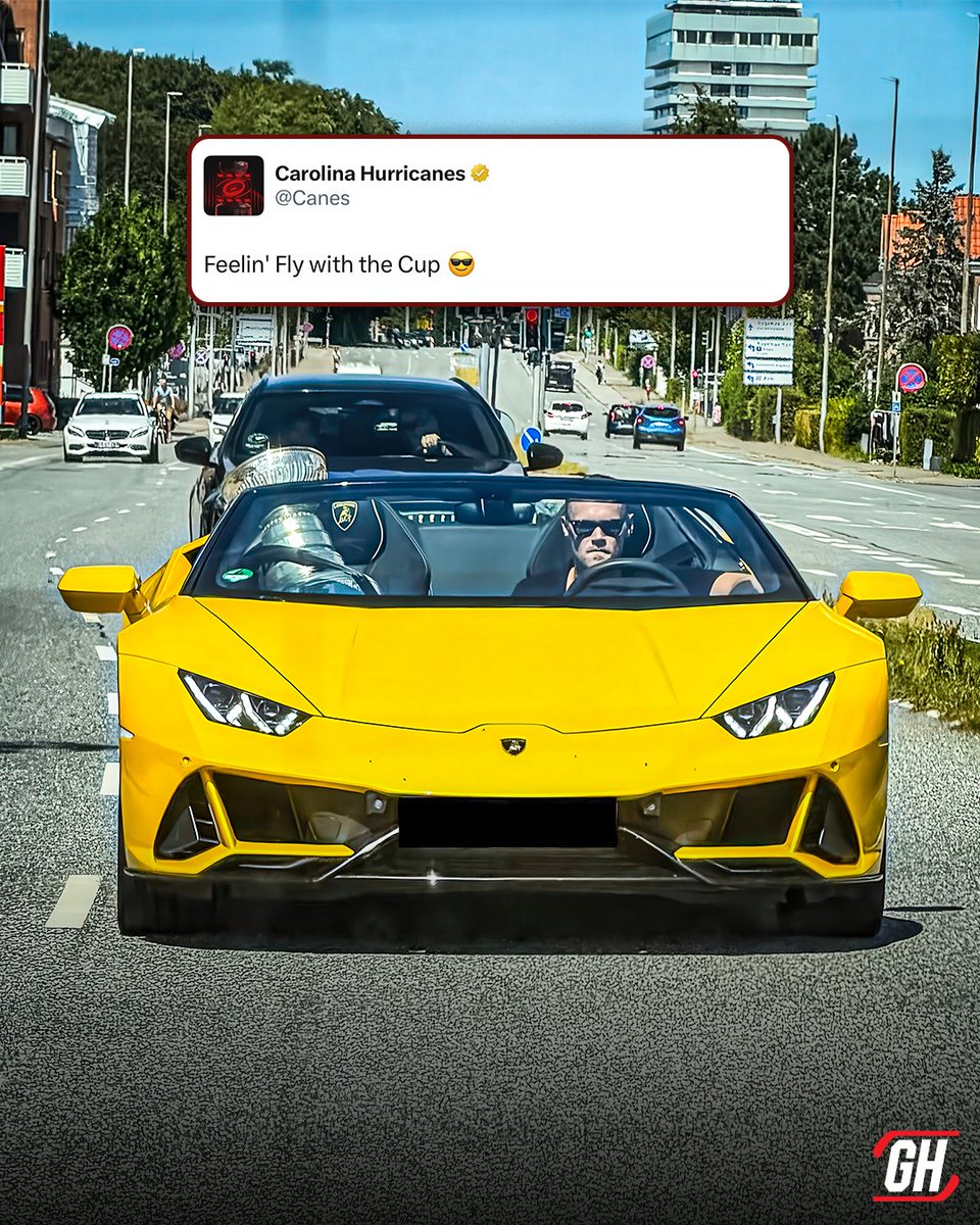 GinoHard_'s tweet photo. Nikolaj Ehlers cruising around with the Stanley Cup in his Lambo goes unbelievably hard 😮‍💨🏆

(via @Canes) https://t.co/s65pK84RkB