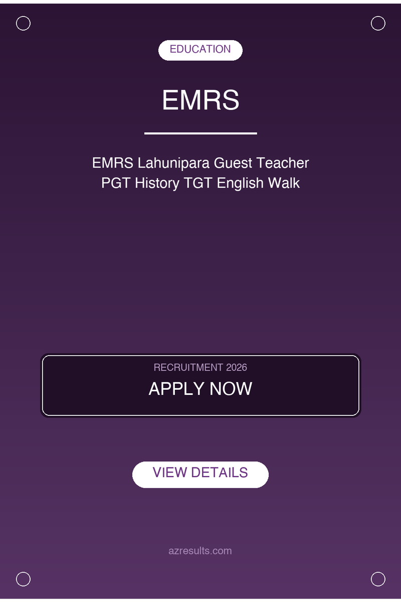 AZResults's tweet photo. EMRS Lahunipara Guest Teacher PGT History TGT English Walk - Apply now! Check eligibility &amp; last date. #emrs #lahunipara #GovtJobs #Recruitment2026 https://t.co/irzpctvZf9 https://t.co/591Pv9cZM2