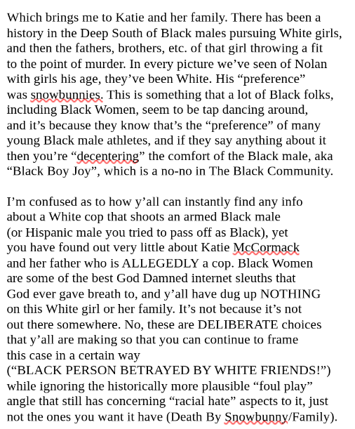 DivestFromDust's tweet photo. Enter Katie McCormack and her family, and my theory as to why The Black Community is damned and determined for this to NOT be a "Dad of Snowbunny SNAPS!" case, and why the proven EXCELLENT internet sleuths in this community don't seem to want to investigate them: https://t.co/EnFm46PpBV
