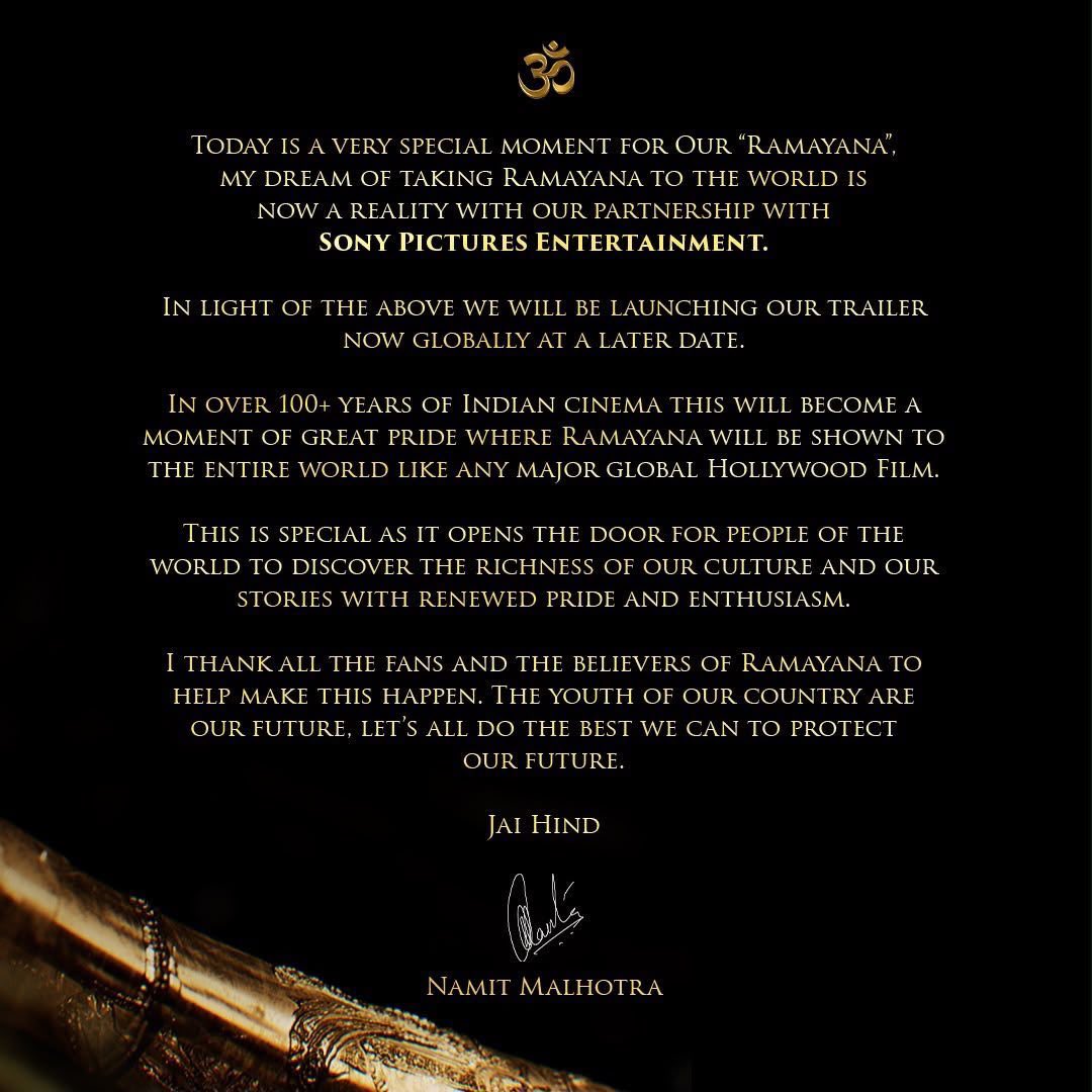 Kannada_BO's tweet photo. #Ramayana trailer launch is pushed further. https://t.co/umDnm4xVoa