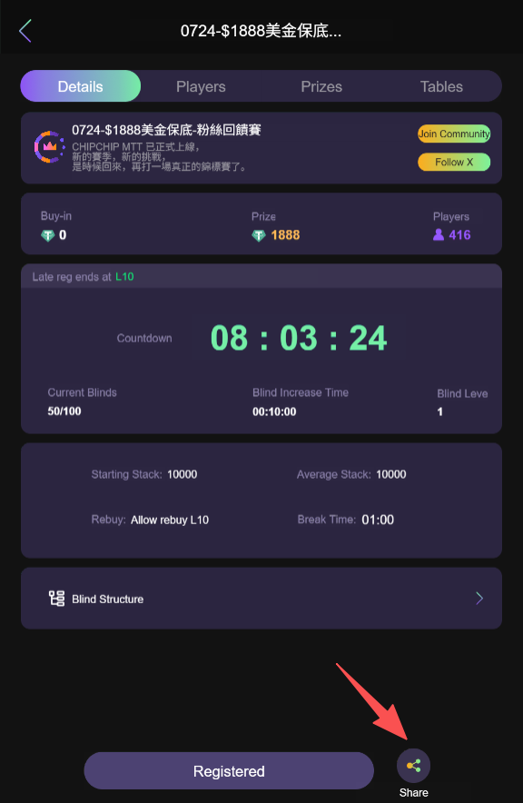 chipchipgame's tweet photo. 🎉 #CHIPCHIP Fan Appreciation Tournament 🎉

📅 Time: July 24, 8:00 PM (UTC+8)
💰 Guaranteed Prize Pool: $1,888
✅ Free Roll!

📢 Click "Share" at the bottom right of the tournament page to invite new users as your downline and enjoy long-term commission rewards! 🔥 https://t.co/XaBVHwWVhO