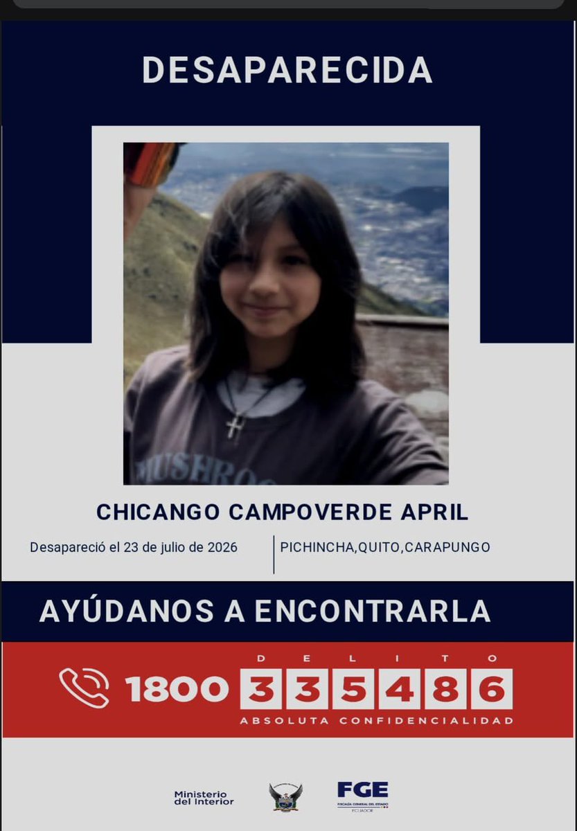 jpzb_'s tweet photo. Por favor, su difusión CHICANGO CAMPOVERDE APRIL, desaparecida el día jueves 23 de julio de 2026, cualquier dato ayudará a dar con su paradero https://t.co/gRT0rDghOs