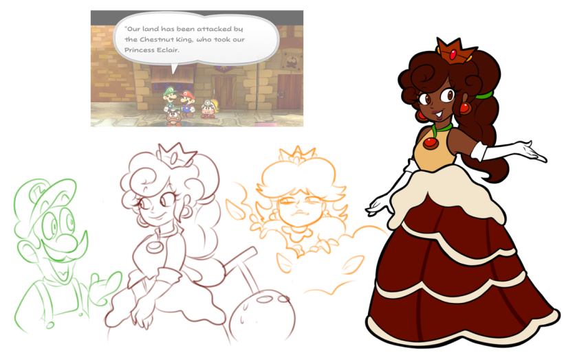 Amanditas4's tweet photo. This is the design based on mentioned-only Princess Eclair from the Waffle kingdom Luigi rescues in the Paper Mario Thousand Year Door (oc based on canon maybe?) https://t.co/eYDQYE7DOT