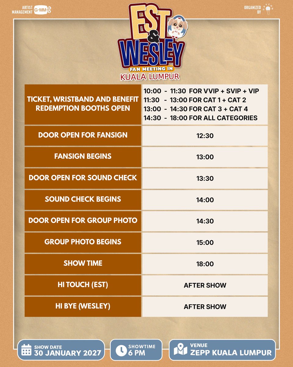 GMMTV's tweet photo. EST & WESLEY FAN MEETING IN  KUALA LUMPUR

MALAYSIA — THIS IS NOT A DRILL. 💙

The wait ends here.

This January, Est is finally coming to Malaysia… AND HE’S BRINGING WESLEY ALONG. 🦈🥚

For the FIRST TIME EVER, Est & Wesley will meet Malaysian fans together on one special stage. 💙

No more waiting, no more guessing. We’re bringing you an exclusive day packed with fun games, special stages, never-before-seen surprises, and moments you’ll replay in your heart forever.
A dream you’ve been waiting for is about to become a reality. ✨
Save the date and get ready to create beautiful memories together.
✨ EVENT DETAILS

📍 ZEPP Kuala Lumpur📅 30 January 2027 | Saturday
🕕 6:00 PM (MYT)

🎟 TICKETS GO LIVE
📅 7 August 2026 | Friday
🕐 1:00 PM (MYT)
🔗 https://t.co/oriDzuuZTA

Malaysia, we can’t wait to see you. 💙
Let’s make this a day to remember. 

#EstWesleyFMinKL  #GMMTV  #DAYCON