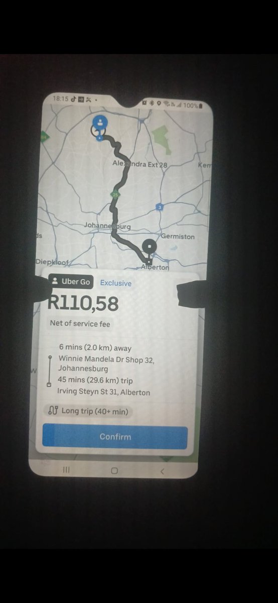 Confida08236911's tweet photo. @TheTruthPanther Juss imagine  u drive for 45 min for R110 nd u find out that the client paid about R190 then the rest is taken by uber https://t.co/jrKXABubMZ