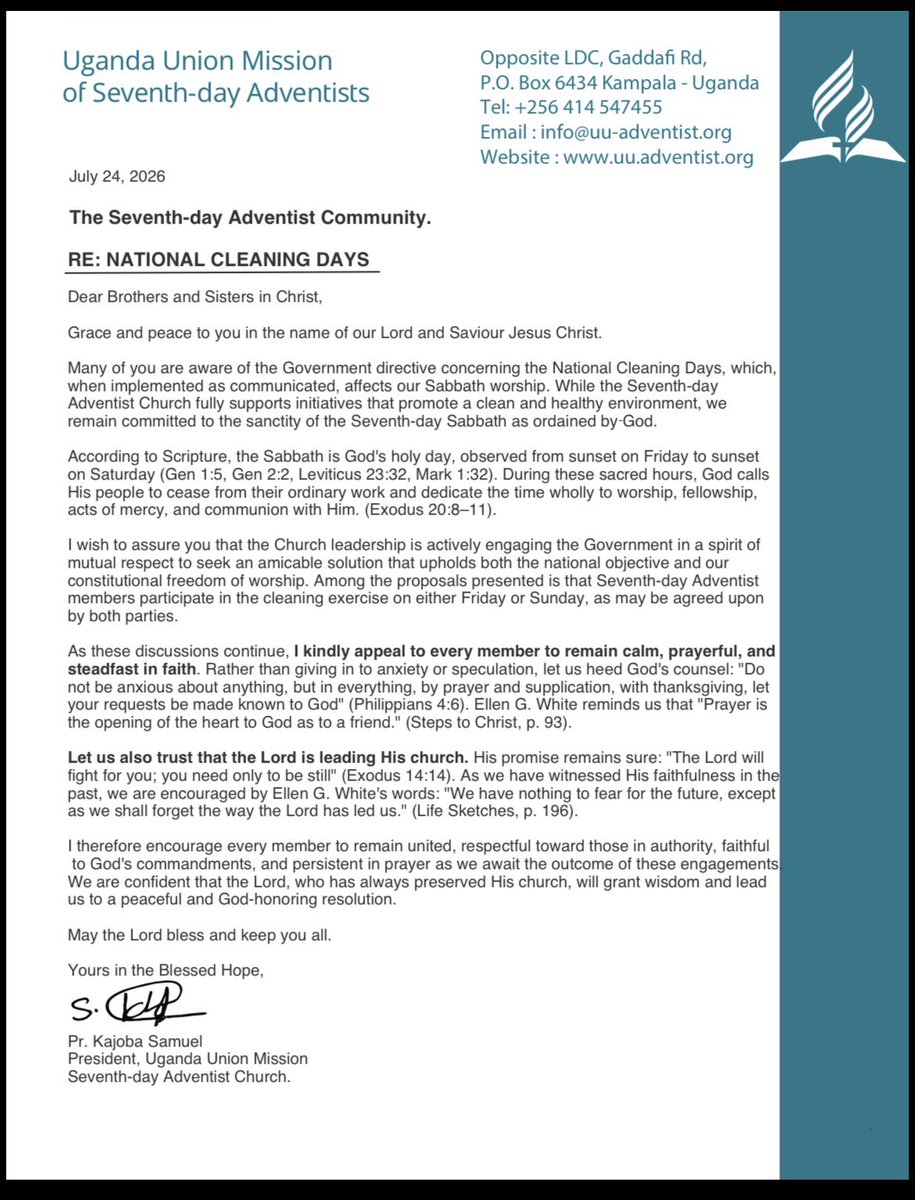 HasonMutunzi's tweet photo. #LCAfricaUpdates || The Leadership of the Seventh-day Adventist Church is engaging government on the issue of National Cleaning day which falls on every last Saturday of every month. Church mantains its position of the belief of the sanctity and holiness of the sabbath and asks government to either give the Adventist community a day that falls before sabbath (Friday)or after sabbath (Sunday) as National Cleaning day.