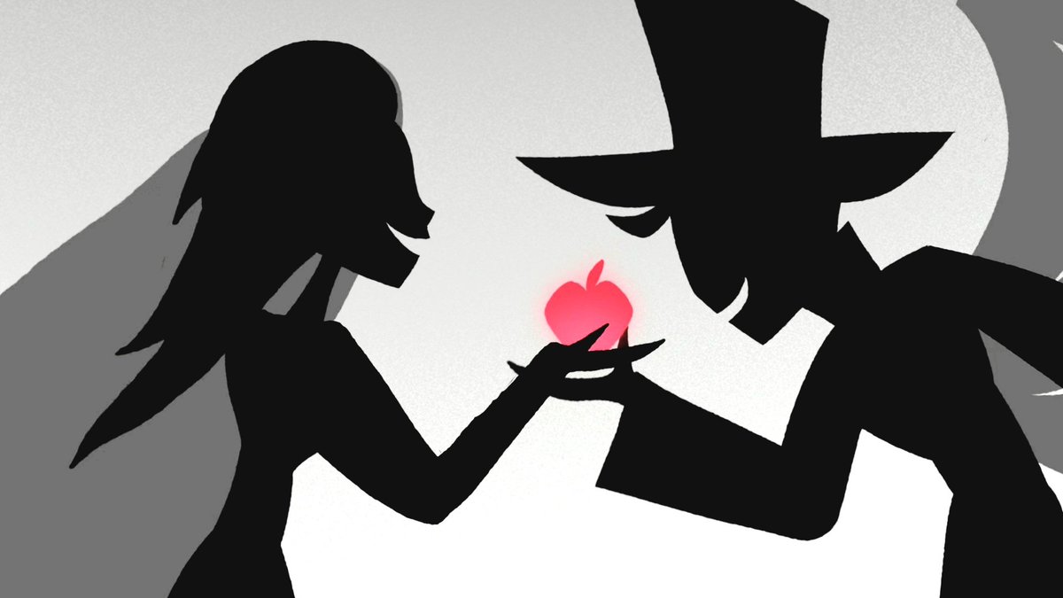 RA_is_Endgame's tweet photo. The plot is screaming at us with a megaphone that the woman in Heaven is Eve and Rosie is the real Lilith. If there were doubts in S1, in S2 is set in stone. 
The apple is a symbolic item for Eve, she was the one who accepted and ate the apple: a cursed... 🧵

#HazbinHotel https://t.co/aj9d3nA3KO
