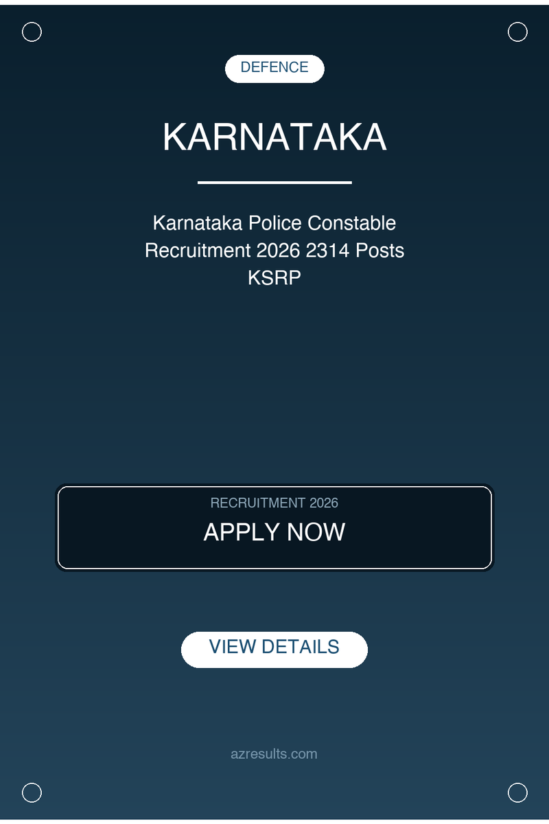 AZResults's tweet photo. Karnataka Police Constable Recruitment 2026 2314 Posts KSRP - Apply now! Check eligibility &amp; last date. #karnataka #police #GovtJobs #Recruitment2026 https://t.co/CQF90nAg7T https://t.co/loCvTpiDVJ