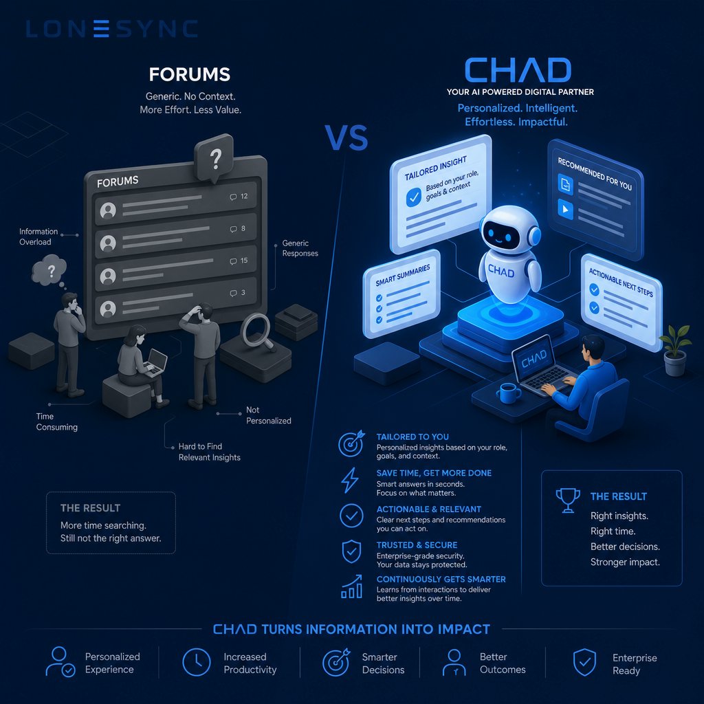 lonesync's tweet photo. Forums are great for community knowledge, but takes time to sift through contents and replies.  📝

CHAD delivers tailored, context-aware answers so you get the right solution faster.  Less trial-and-error, fewer outdated responses, and more time for what matters. 🪄

✨ https://t.co/Sh2iMqTGvF