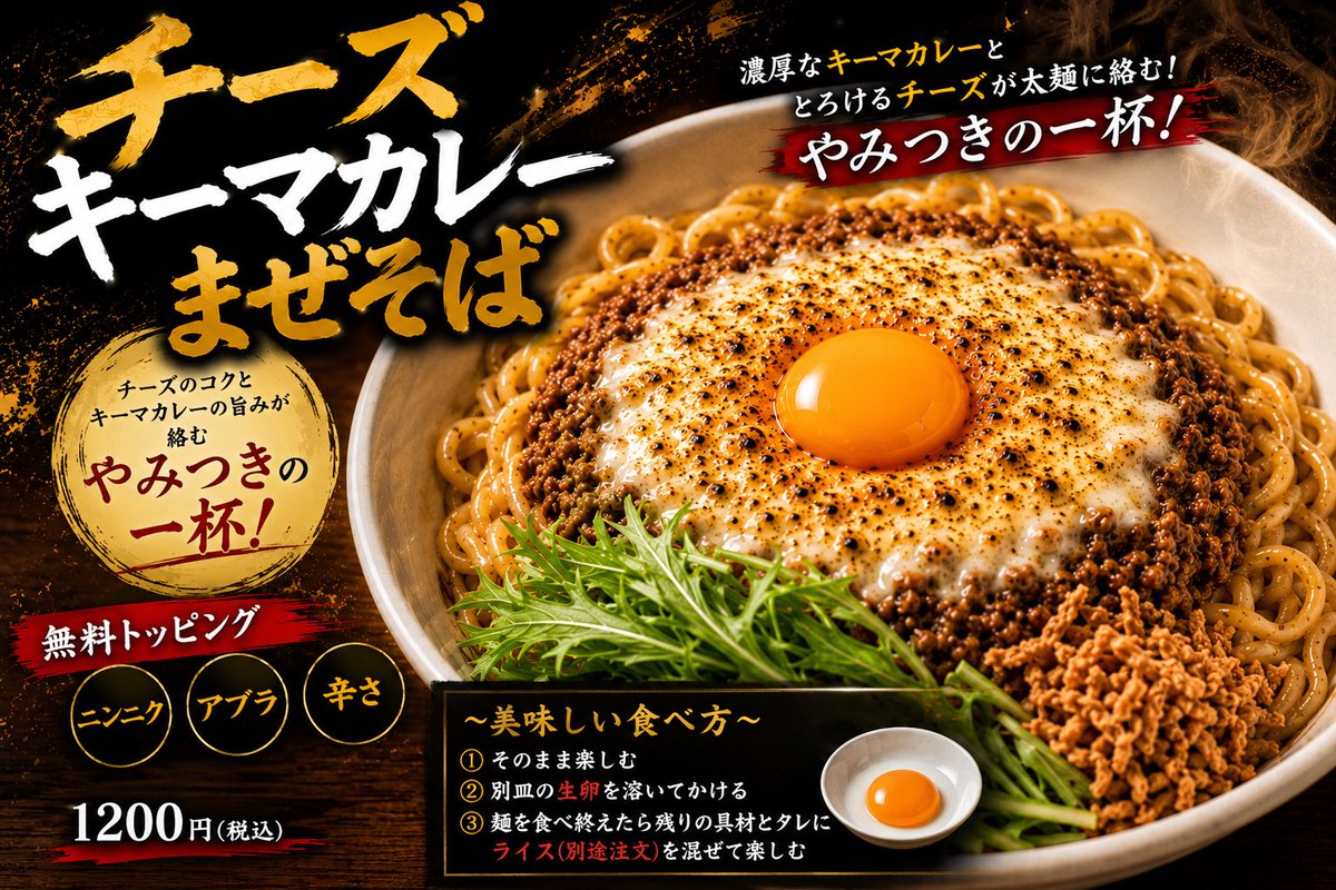チーズキーマカレーまぜそば発売開始🙋✨ 美味しい食べ方もご
