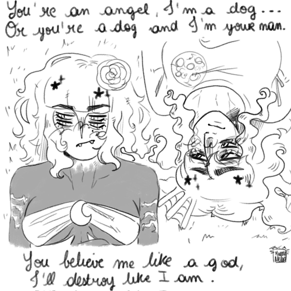 MiaouNeko08's tweet photo. "I'm your man" by Mitski for the lyrics 
This song fits them so so much 

#loou #yumeship #yumetwt #lookoutside #lookoutsidesybil #lookoutsideoc #fanart https://t.co/SZjgQaLUIo