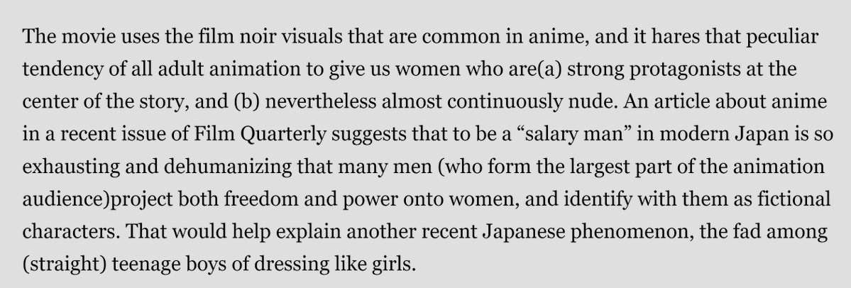 FoolOfD's tweet photo. I rewatched Ghost in the Shell (1995) last week in light of the new series' debut, and this paragraph from Roger Ebert's review at the time is still hilarious. https://t.co/jqqsVUHVzg