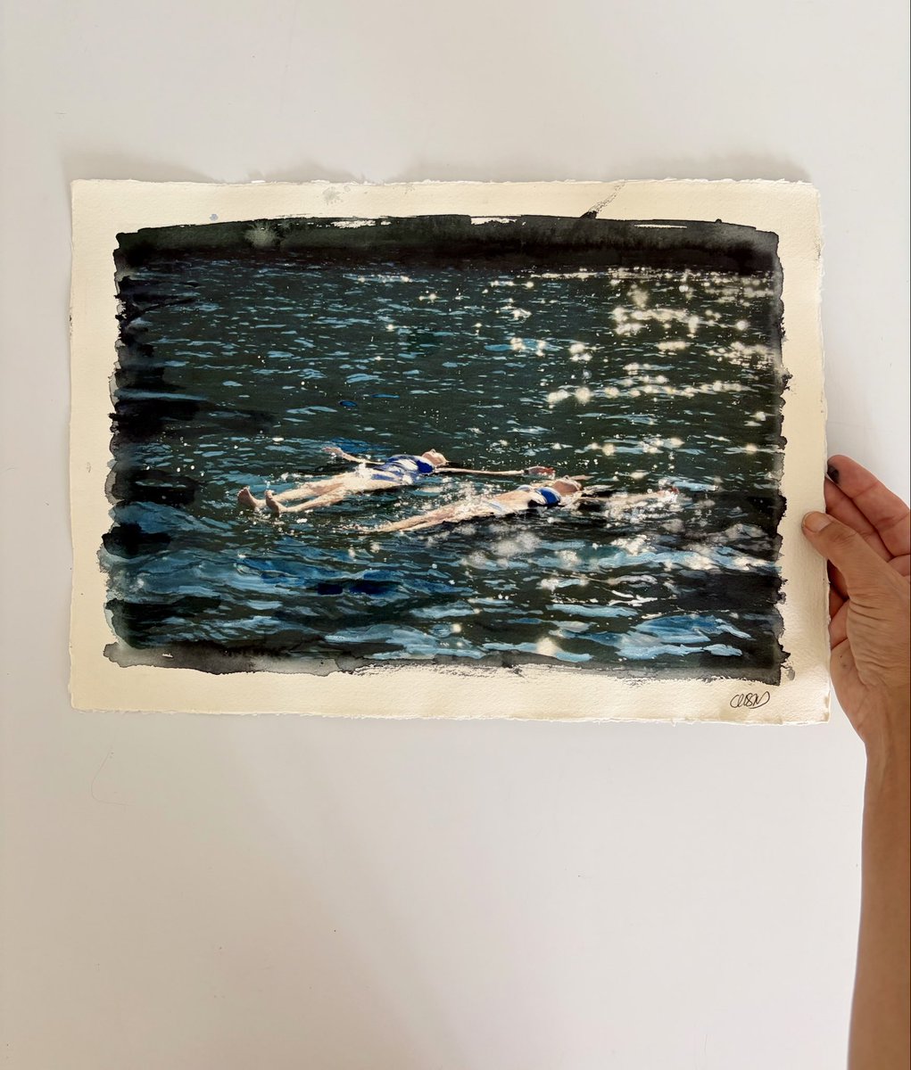 ElGabineteDeLas's tweet photo. Me está gustando muchísimo pintar la luz sobre el mar, los cuerpos debajo del agua, la sensación de levedad y de paz que provoca flotar. Me da paz. https://t.co/FvedGyxlH6