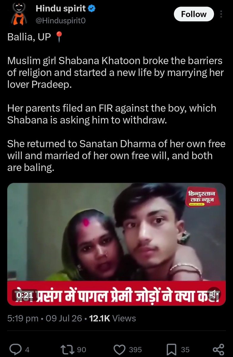 refuting_10's tweet photo. 1 Muslim girl married a Hindu okay...free will.. Law allows

But when a Hindu girl married to a Muslim guy  .
These cucks are crying 🤡🤡🤡
Love jihaad.. Forced conversion... Brain washed🤡🤡🤡🤡

Avg cuck 😂🤣

@Hinduspirit0   

Report this id.. For promoting hatred https://t.co/njS6UgHdwn