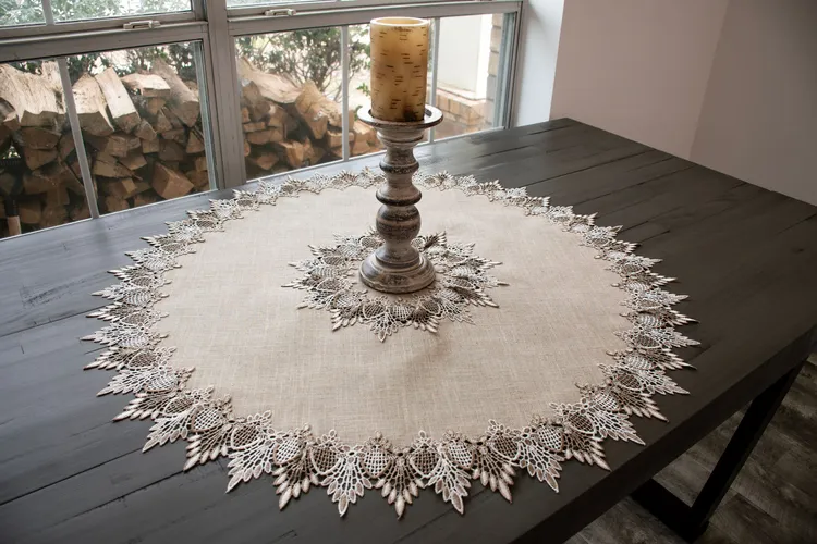 LinensArtThings's tweet photo. Neutral Earth Tone Round Lace Doily for coffee tables, centerpieces, or accent decor. Versatile as a placemat or bed accent. Perfect for any table setting! #linens #doilies #homedecor #tablelinens #tablecloths #tabletopper #lace Watch Here: https://t.co/R8zmm4abHh https://t.co/QvAhTh4Fjj