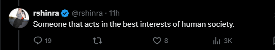 gin11c's tweet photo. @kergosh @rshinra @JefferyDoomer Refer to the statement above

The best interests of human society typically includes the fact that humans need to survive in a human society. If humans are intentionally eliminated without proper cause, then that just goes against the point https://t.co/8vEfbxebIh