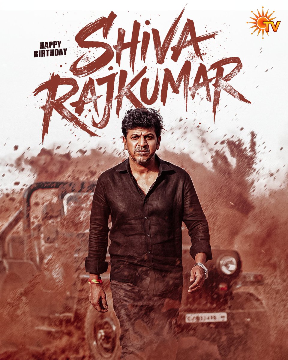 SunTV's tweet photo. Wishing the powerful performer ShivaRajkumar, a very happy birthday! 🔥

#SunTV #ShivaRajkumar #HappyBirthdayShivaRajkumar #HBDShivaRajkumar https://t.co/iFtGJ6pw8H