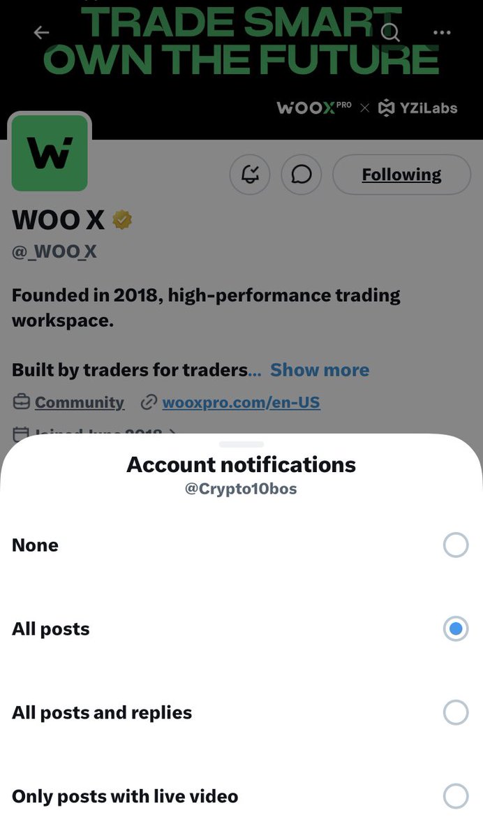 Crypto10bos's tweet photo. @_WOO_X Followed you sir https://t.co/hC6KhQskXB