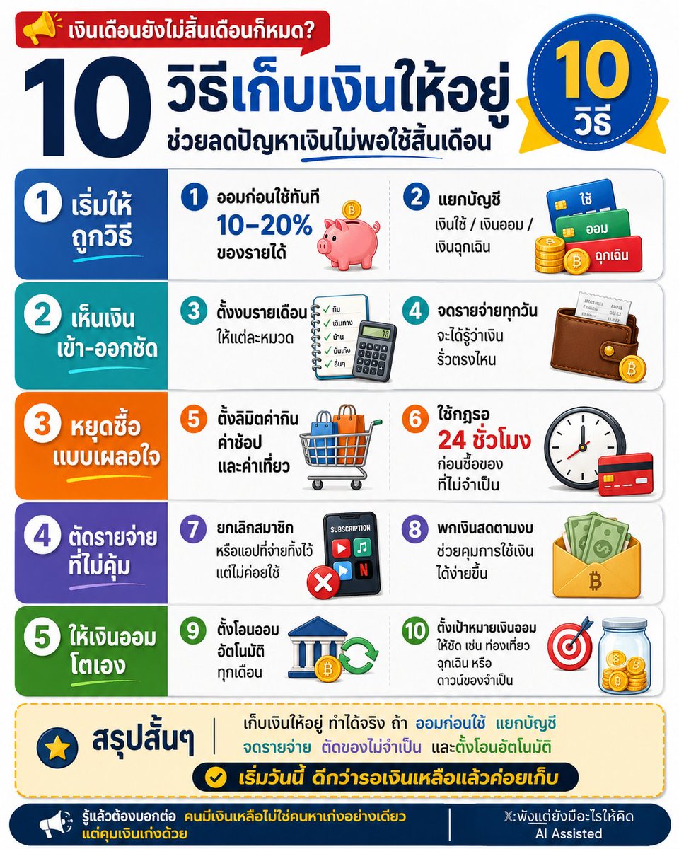 NO1CAPTION's tweet photo. คือแบบ…เงินเดือนก็ออกทุกเดือนนะ แต่ทำไมเงินไม่เคยอยู่ถึงสิ้นเดือนเลยอะ 😭💸

เอาจริง ลองเริ่มจาก 10 ข้อนี้ก่อน
ออมก่อนใช้ แยกบัญชี จดว่าเงินหายไปไหน แล้วตัดของที่ไม่ได้จำเป็นจริงๆ

ไม่ต้องรอให้เงินเดือนเยอะหรอก แค่คุมเงินให้เป็นก่อน ปลายเดือนจะได้ไม่ต้องมานั่งลุ้นว่าเงินจะพอไหม 🥲

ใครกำลังพยายามเก็บเงินอยู่ เซฟไว้ทำทีละข้อเลย
#เงินเดือนไปไหนหมด #มนุษย์เงินเดือนเข้าใจดี