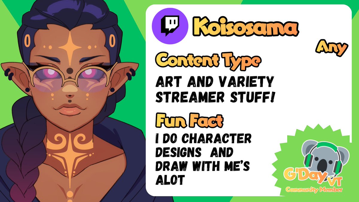 gdayvt's tweet photo. ✨Member Spotlight✨
Meet artist extraordinaire @koisosama ! Always a great vibe to watch, Check them out and drop a follow!
#gdayvt #aussievtuber https://t.co/ehgp1un2yA