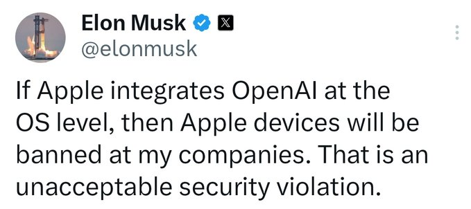 drawandstrike's tweet photo. Elon knew exactly what Sam Altman would use OpenAI to do if Apple opened up that door. 

He warned them, right here on this platform. 

Don't think they didn't see it. 

And Apple decided to ignore him, and opened the door anyway. https://t.co/2UueJ2Efox